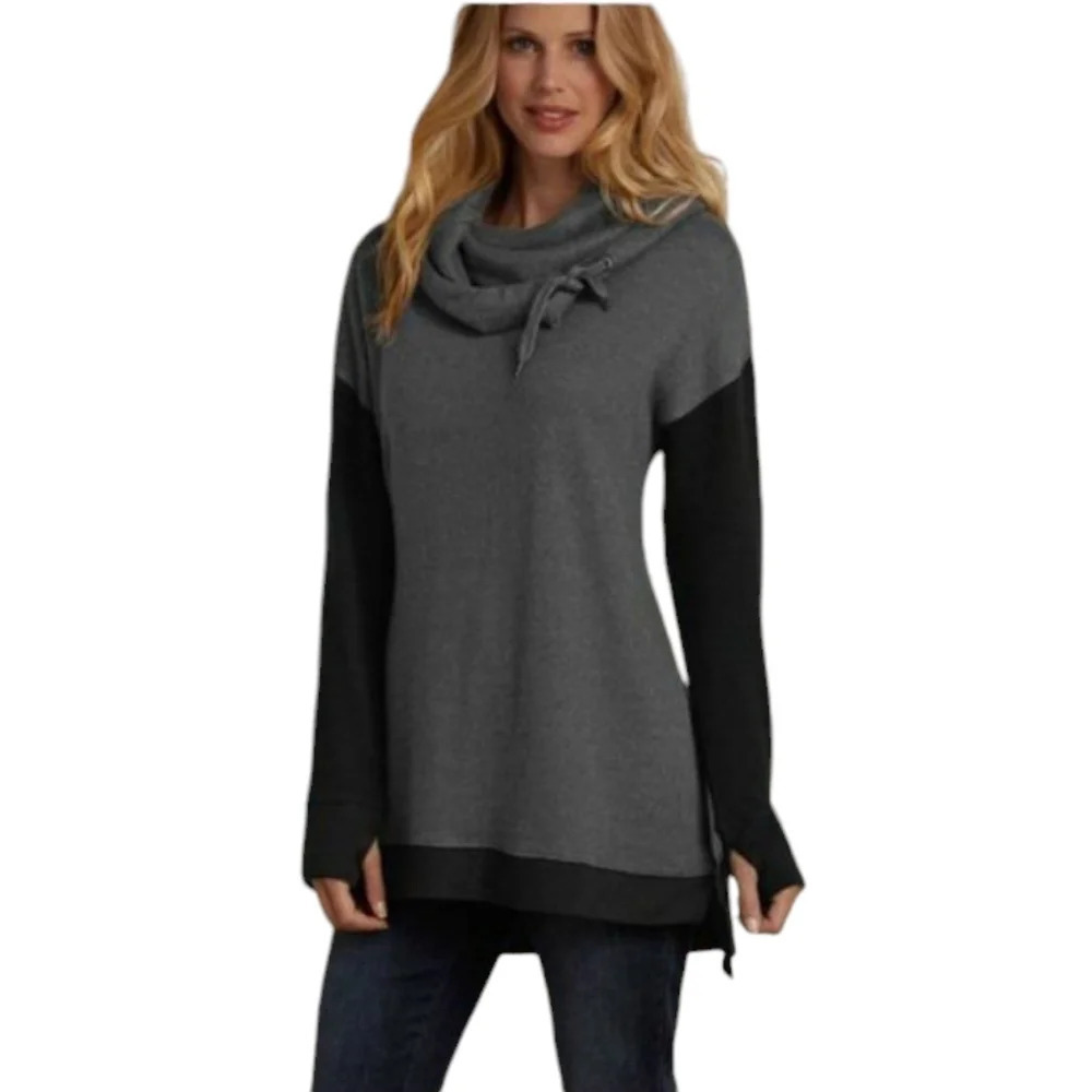 Soft Surroundings Hug Saturday Pullover Sweater in Black & Gray Soft Size 1X